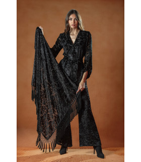 MANTÓN VELVET FLECOS NEGRO KAHYRA