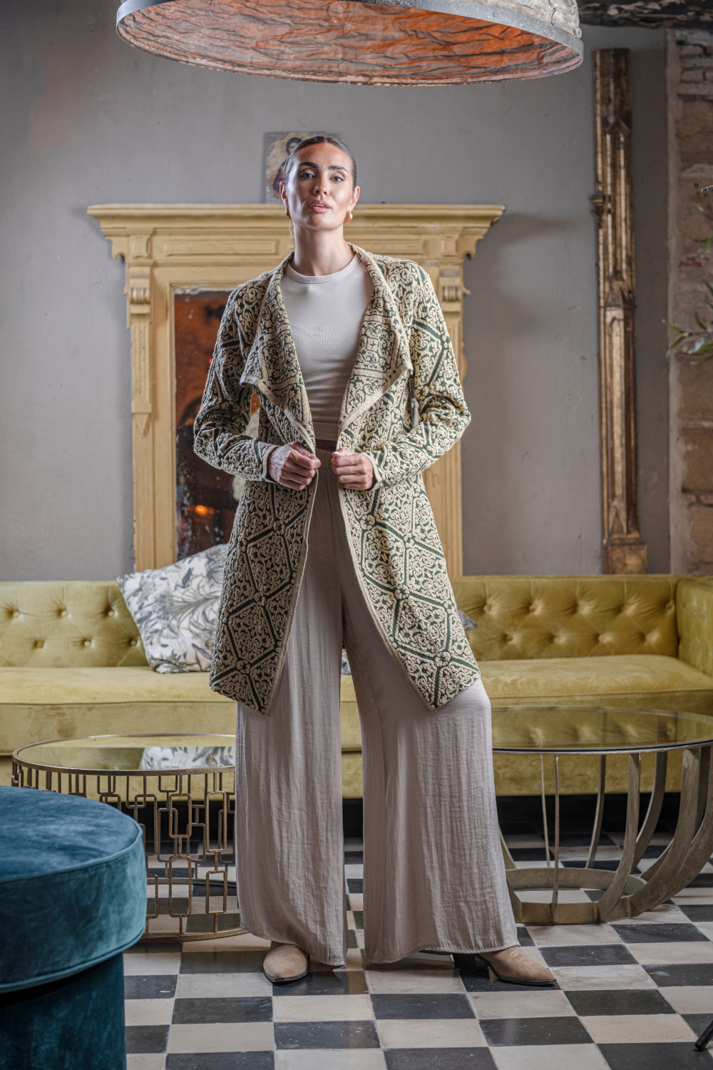 Abrigo Cayena Verde Y Beige Káhyra