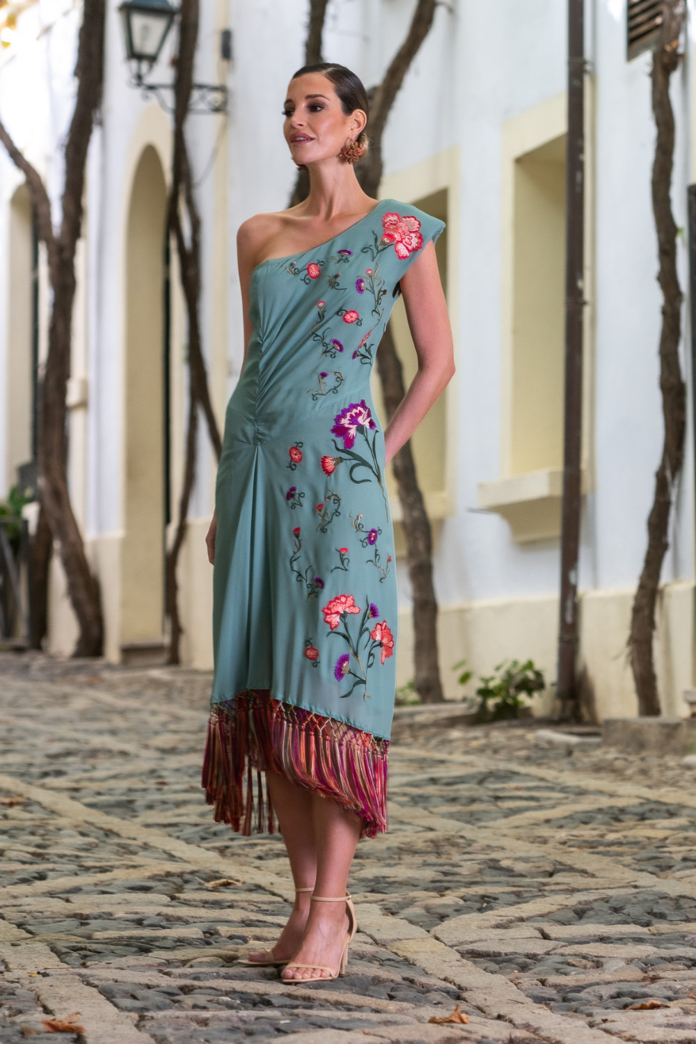 Vestido Claveles De Feria Verde Káhyra