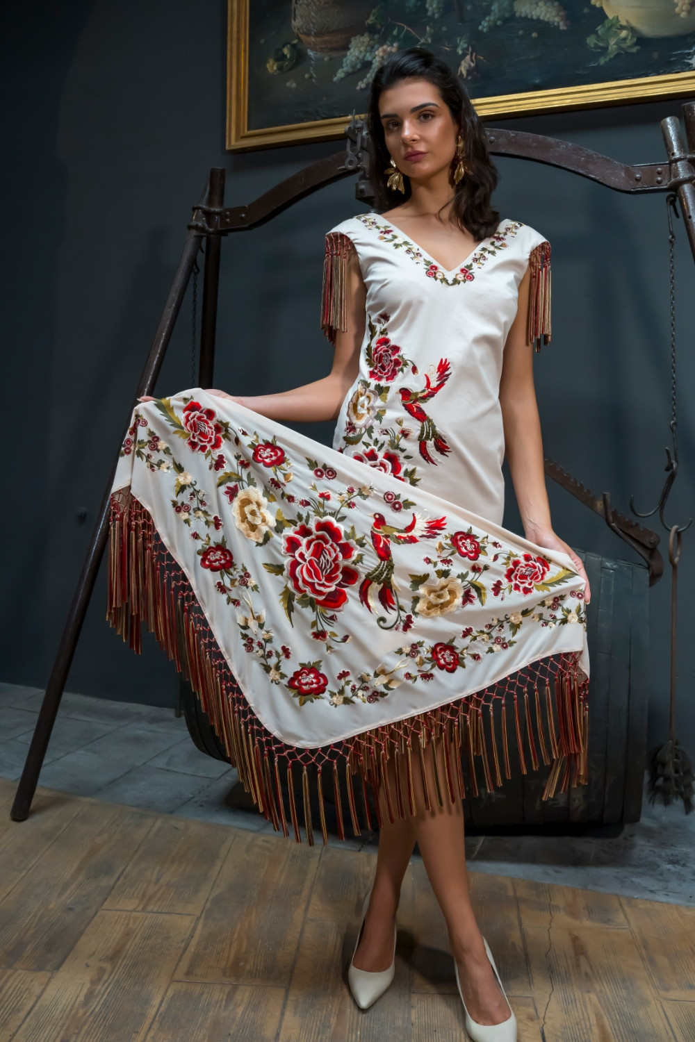 Mantón Flamenco marfil Káhyra